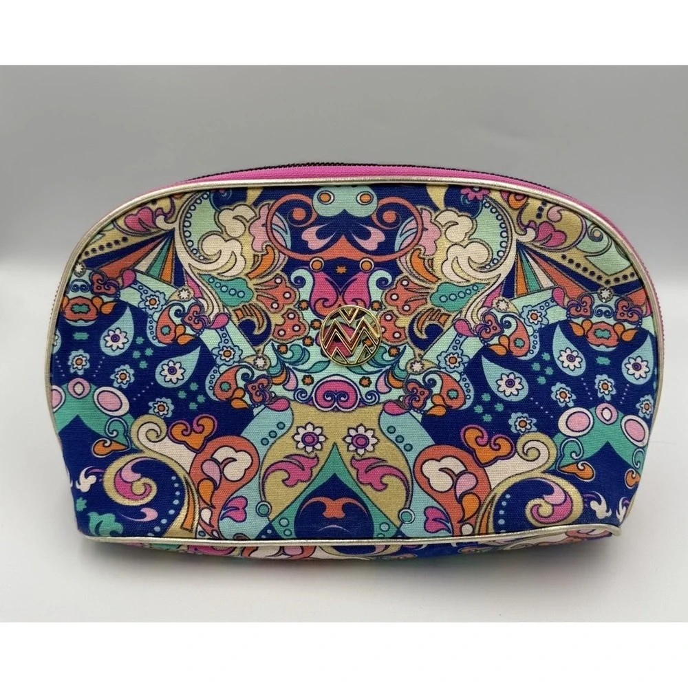 Spartina 449 Bohème Small Cosmetic Case Pouch Linen Gold Full Zip Vibrant